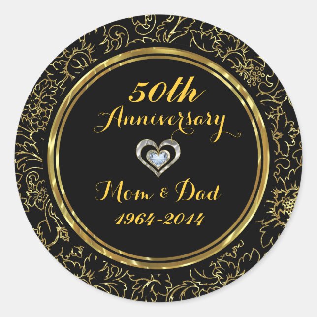 Elegant Black & Gold 50th Wedding Anniversary Classic Round Sticker (Front)