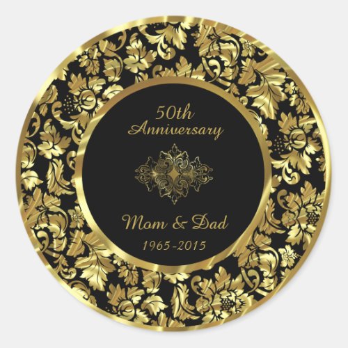 Elegant Black  Gold 50th Wedding Anniversary Classic Round Sticker