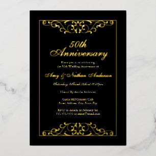 Elegant Black Gold 50th Wedding Anniversary Foil Invitation