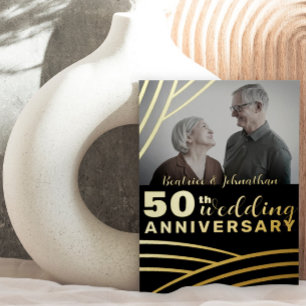 Elegant Black & Gold 50th Wedding Anniversary Foil Invitation