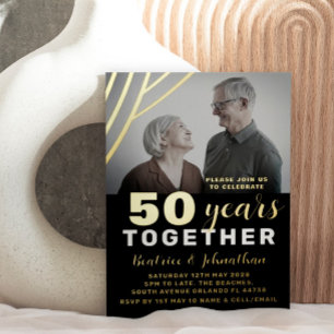 Elegant Black & Gold 50th Wedding Anniversary Foil Invitation
