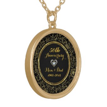 Elegant Black & Gold 50th Wedding Anniversary Gold Plated Necklace | Zazzle