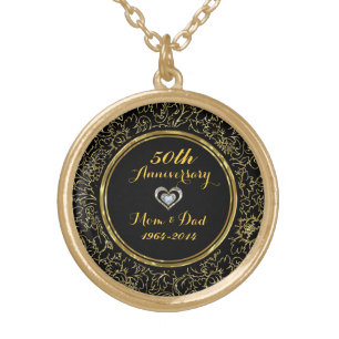 Elegant Black & Gold 50th Wedding Anniversary Gold Plated Necklace