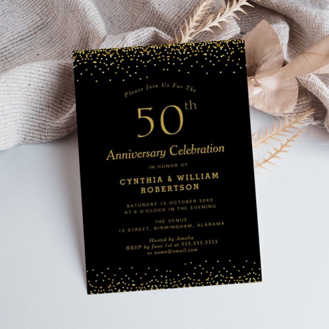 Elegant black gold 50th wedding anniversary invitation (Creator Uploaded)