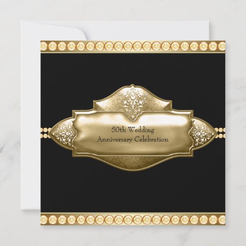 Elegant Black Gold 50th Wedding Anniversary Announcements