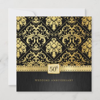 Elegant Black & Gold 50th Wedding Anniversary Invitation by weddingsNthings at Zazzle