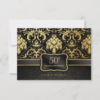 Elegant Black & Gold 50th Wedding Anniversary Invitation by weddingsNthings at Zazzle