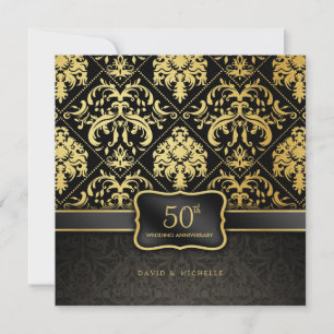 Elegant Black & Gold 50th Wedding Anniversary Invitation