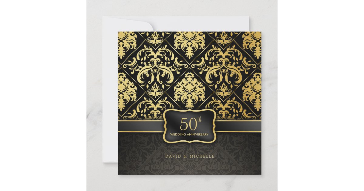 Elegant Black And Gold 50th Wedding Anniversary Invitation Zazzle