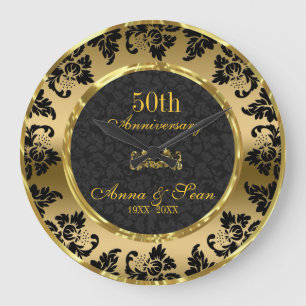 Elegant Black & Gold 50th Wedding Anniversary Large Clock