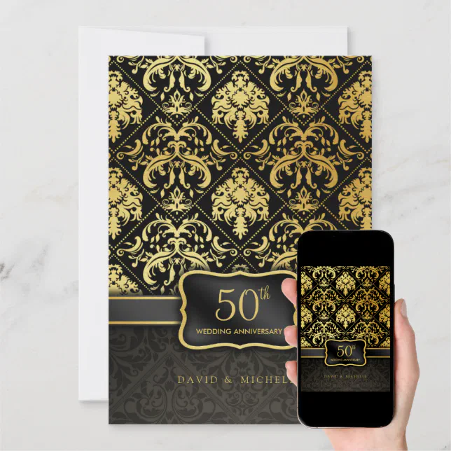 Elegant Black & Gold 50th Wedding Anniversary Menu Invitation | Zazzle