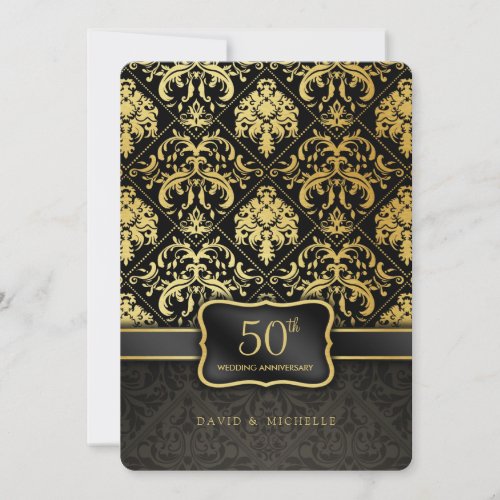 Elegant Black  Gold 50th Wedding Anniversary Menu Invitation