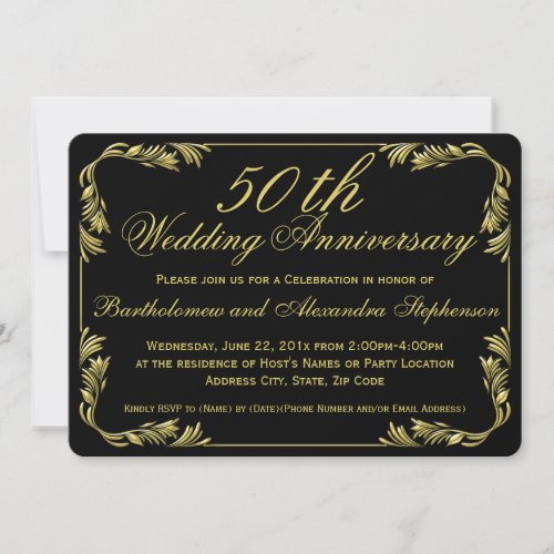 Elegant BlackGold 50th Wedding Anniversary Party Invitation