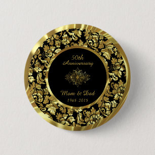 Elegant Black & Gold 50th Wedding Anniversary Pinback Button
