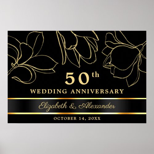 Elegant Black Gold 50th Wedding Anniversary Poster