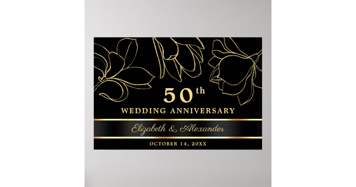 Elegant Black Gold 50th Wedding Anniversary Poster | Zazzle