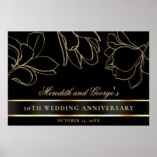 Elegant Black Gold 50th Wedding Anniversary Poster