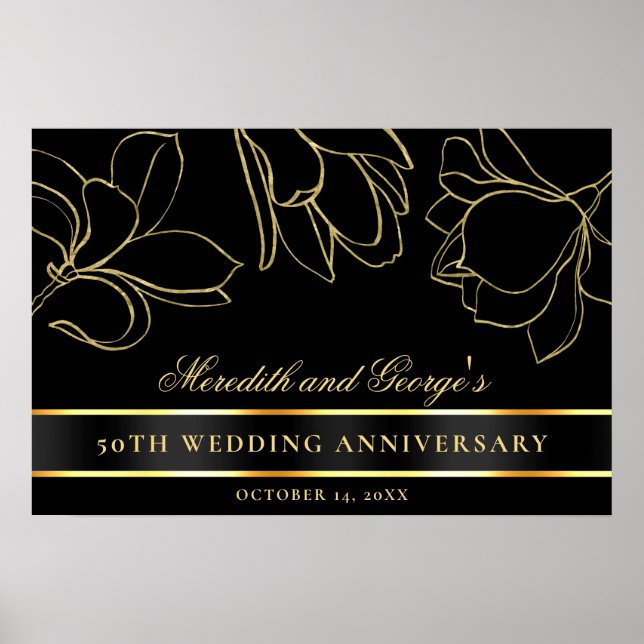 Elegant Black Gold 50th Wedding Anniversary Poster (Front)