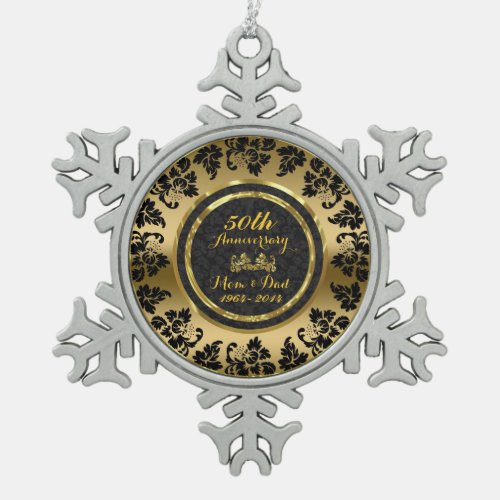 Elegant Black  Gold 50th Wedding Anniversary Snowflake Pewter Christmas Ornament
