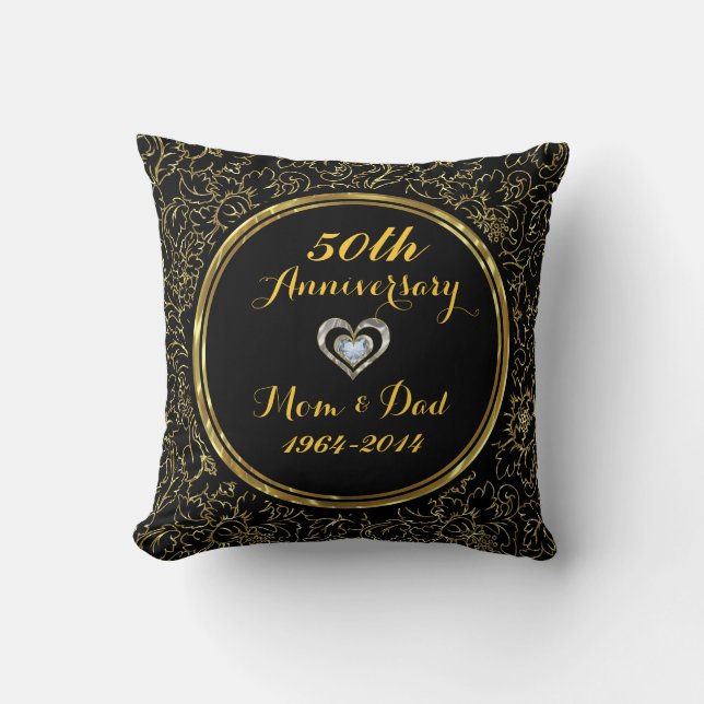 Elegant Black & Gold 50th Wedding Anniversary Throw Pillow (Front)