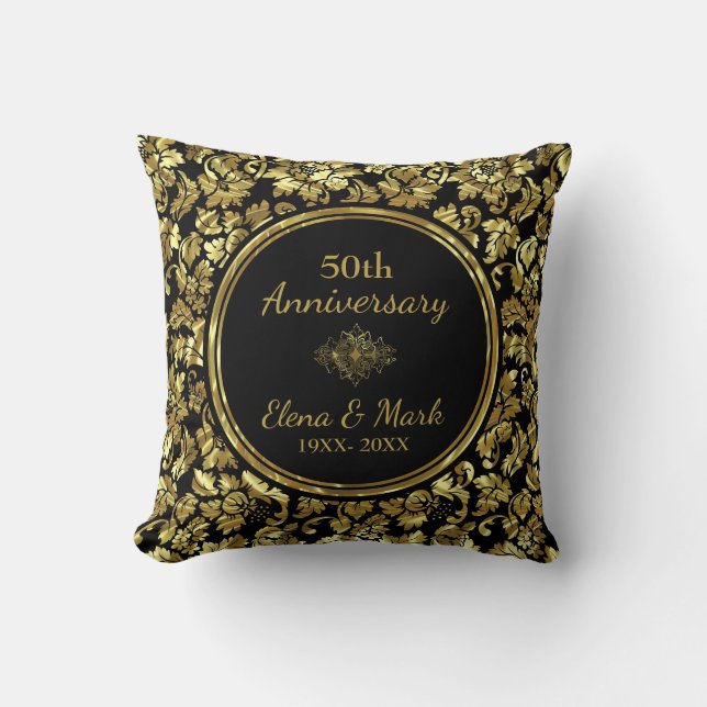 Elegant Black & Gold 50th Wedding Anniversary Throw Pillow (Front)