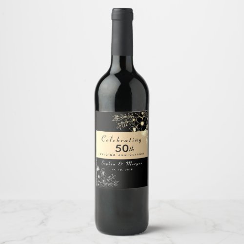 Elegant Black Gold 50th Wedding Anniversary Wine Label