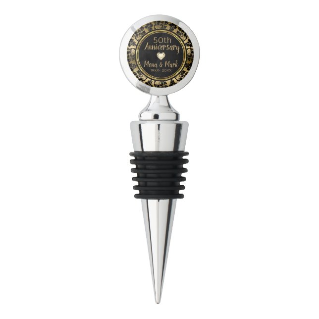 Elegant Black & Gold 50th Wedding Anniversary Wine Stopper (Front)