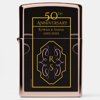 Elegant Black & Gold 50th Wedding Anniversary Zippo Lighter