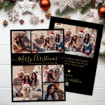 Elegant Black Gold 5 Photo Collage Christmas  Holiday Card<br><div class="desc">Modern Simple Elegant Calligraphy Black and Gold 5 Photo Collage Merry Christmas Script Holiday Card. This festive, minimalist, whimsical five (5) photo holiday greeting card template features a pretty grid photo collage and says „Merry Christmas”! The „Merry Christmas” greeting text is written in a beautiful hand lettered swirly swash-tail font...</div>