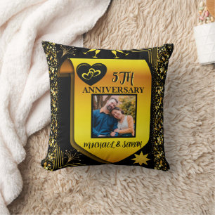 Elegant Black & Gold 5th Wedding Anniversary Gift Throw Pillow