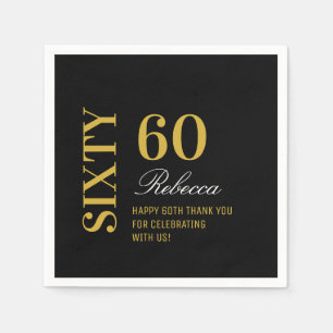 Elegant Black Gold 60 Birthday Party Cocktail  Napkins