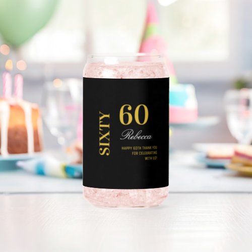 Elegant Black  Gold 60th Birthday Cocktail Party  Can Glass