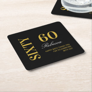 Elegant Black & Gold 60th Birthday Cocktail Party Square Paper Coaster