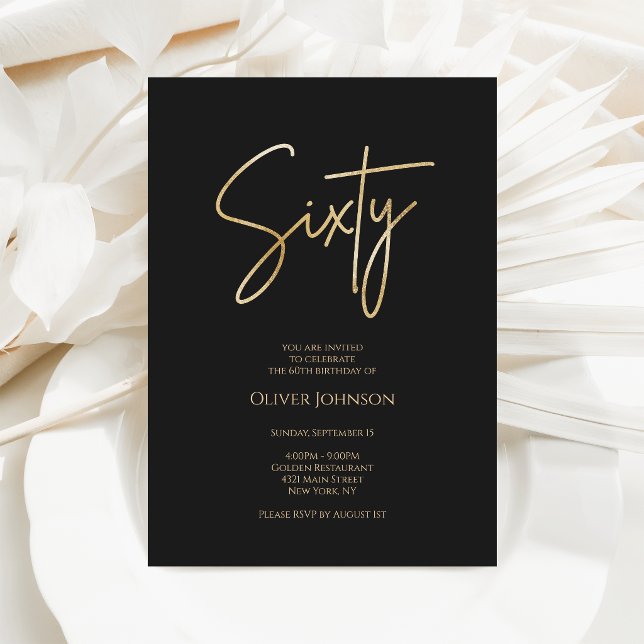Elegant Black Gold 60th Birthday Invitation (Elegant Black Gold 60th Birthday Invitation)