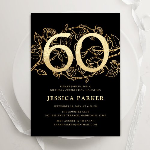 Elegant Black Gold 60th Birthday Invitation