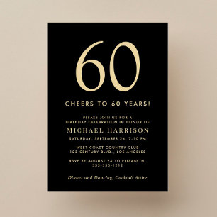 Elegant Black Gold 60th Birthday Party Invitation