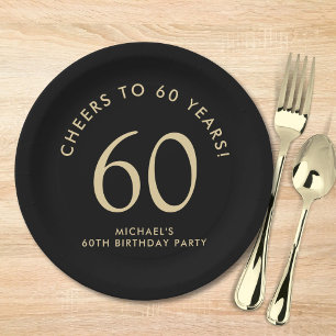 Elegant Black Gold 60th Birthday Party Paper Plates