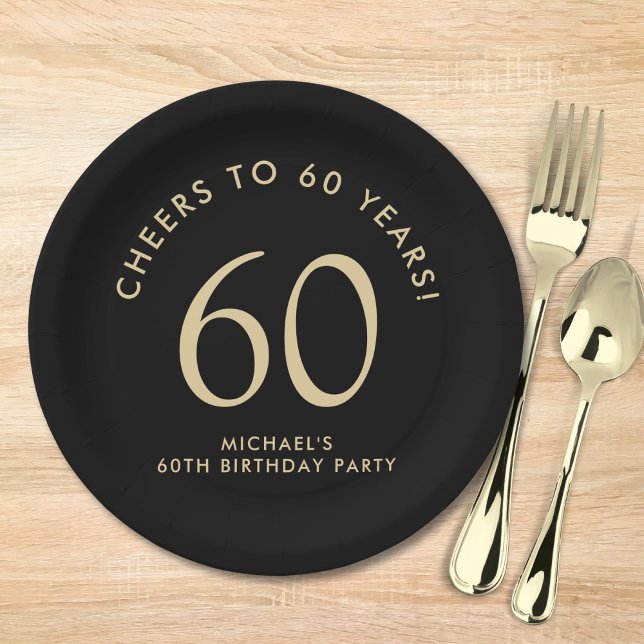 Elegant Black Gold 60th Birthday Party Paper Plates (Creator Uploaded)