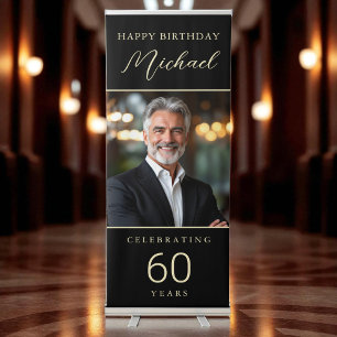 Elegant Black & Gold 60th Birthday Party Retractable Banner