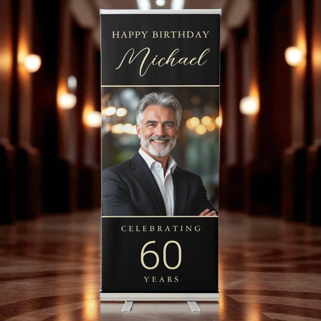 Elegant Black & Gold 60th Birthday Party Retractable Banner (Creator Uploaded)