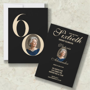 Elegant Black Gold 60th Birthday Photo  Invitation