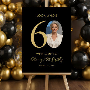 Elegant Black Gold 60th Birthday Photo Welcome Foam Board
