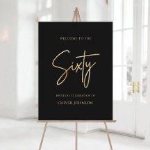 Elegant Black Gold 60th Birthday Welcome Sign