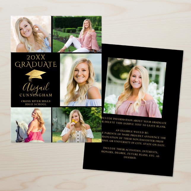 Elegant Black Gold 6 Photo Collage Graduate Announcement (Creator Uploaded)