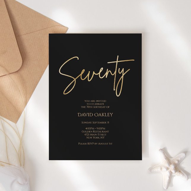 Elegant Black Gold 70th Birthday Invitation (Elegant Black Gold 70th Birthday Invitation)