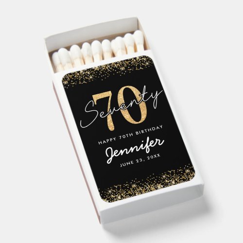 Elegant Black Gold 70th Birthday Matchboxes