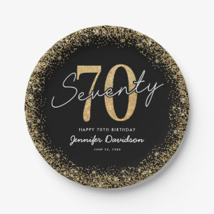 Elegant Black Gold 70th Birthday Paper Plates