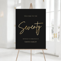 Elegant Black Gold 70th Birthday Welcome Sign