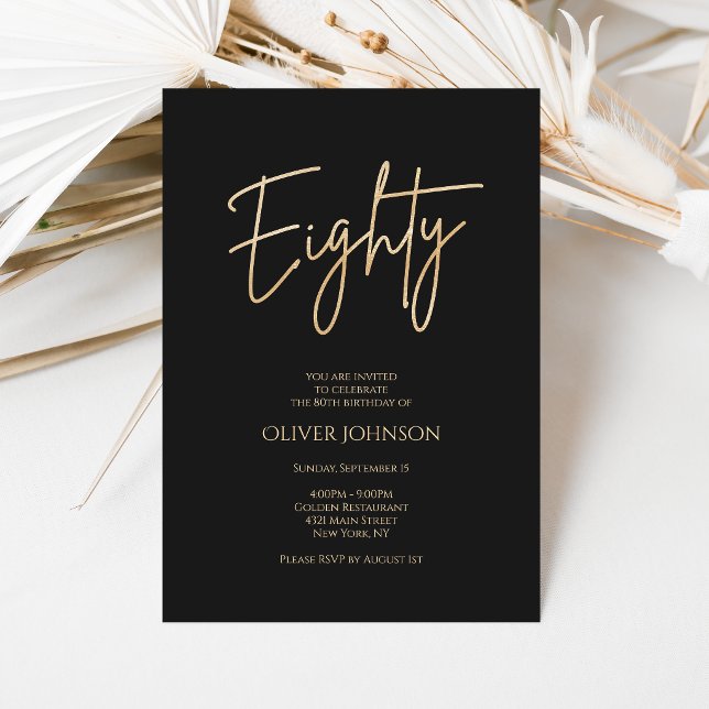 Elegant Black Gold 80th Birthday Invitation (Elegant Black Gold 80th Birthday Invitation)