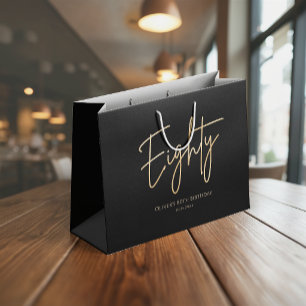 Elegant Black Gold 80th Birthday Large Gift Bag